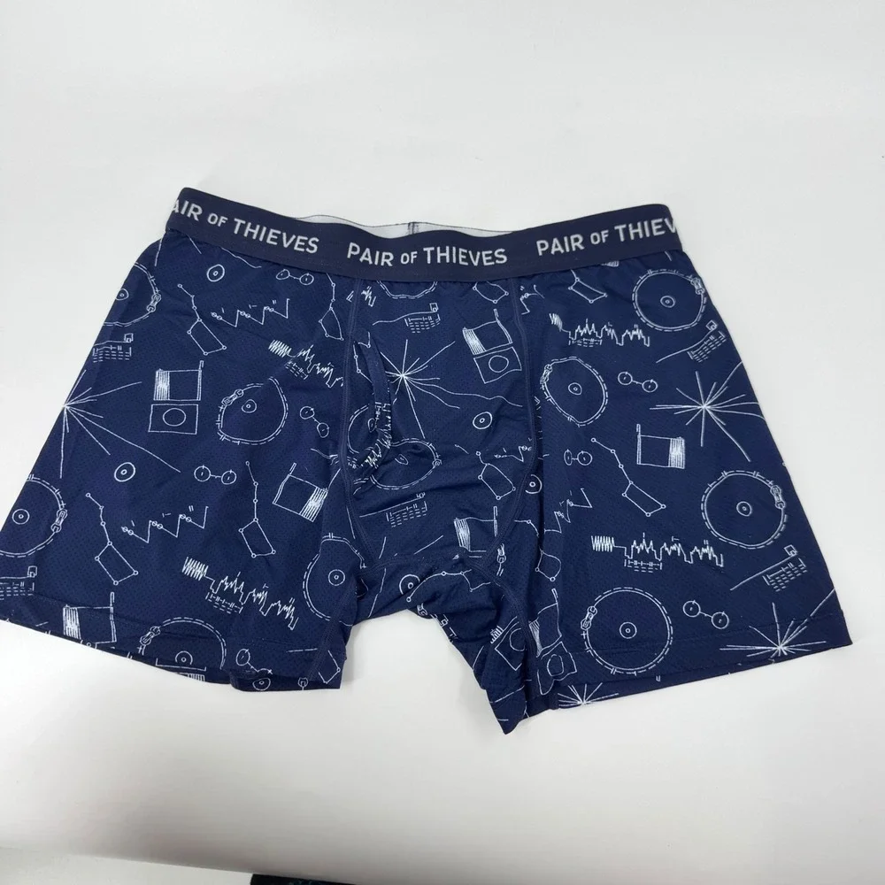 Pair of Thieves Men's Boxer Briefs Blue White Science Pattern Print Medium‎